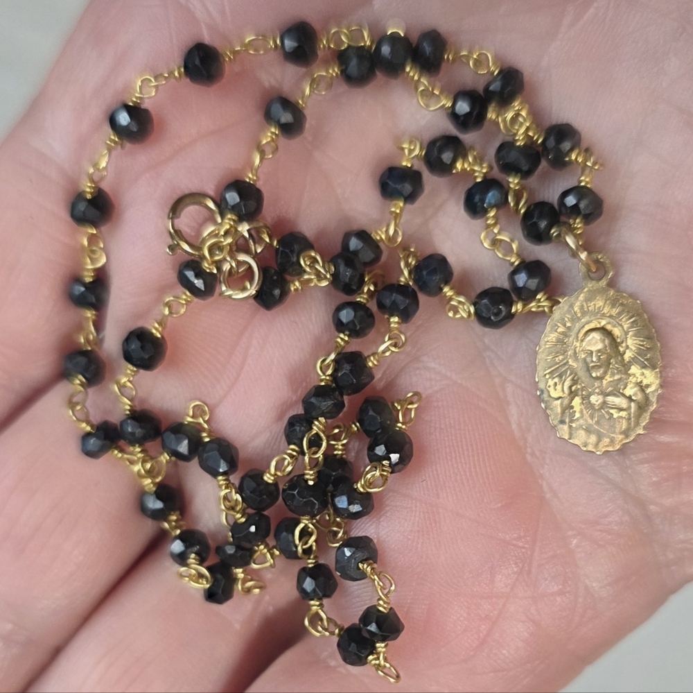 France Rosary Style Hallmarked 14K Gold Filled Silver Mary Jesus Bead Necklace
